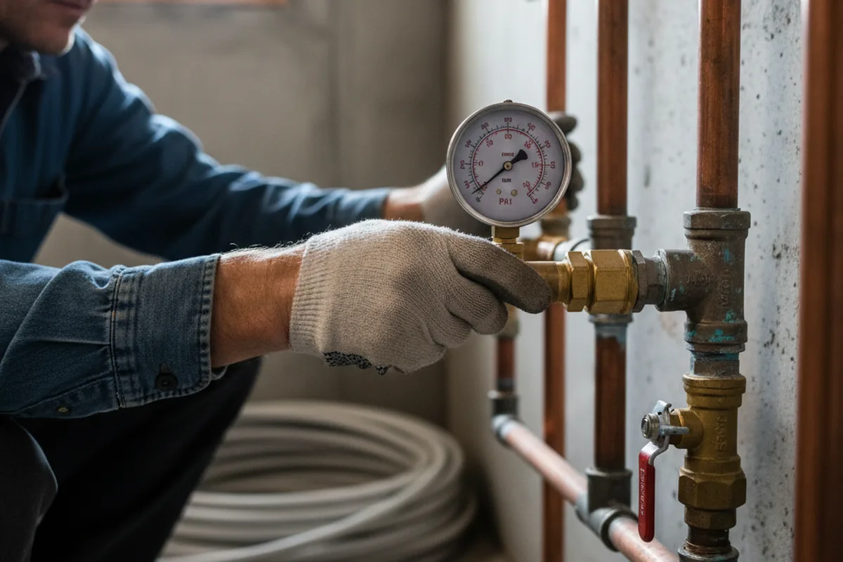 Pressure testing a repaired line during Water Line Repair in Concord